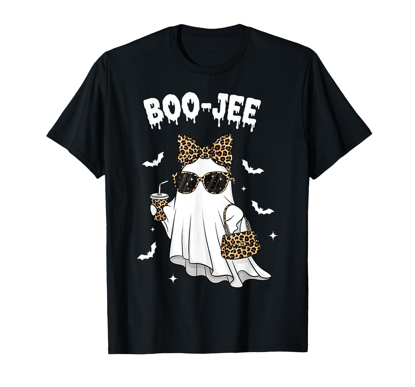 Coquette Leopard Ghost Coffee Boo-JEE Halloween Boujee Ghost T-Shirt