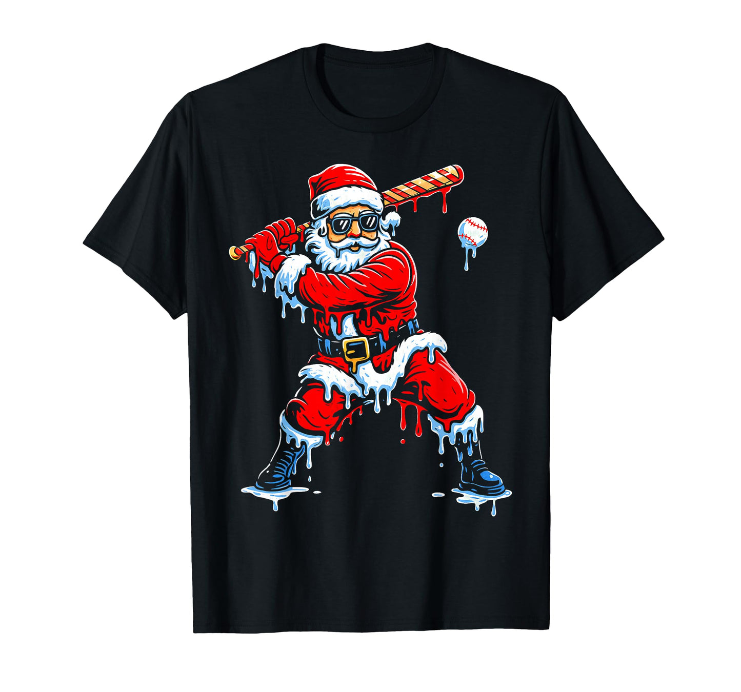 Santa Playing Baseball Ice Cream Drip Christmas Sports Boys T-Shirt