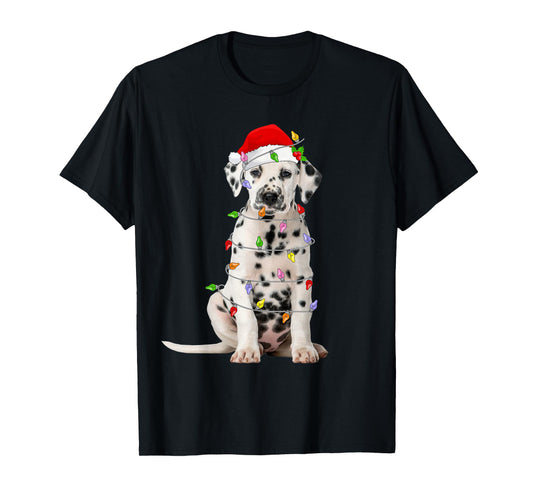 Dalmatian Christmas Santa Hat Lights Funny Pet Dog Xmas T-Shirt
