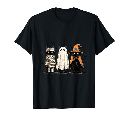 Black Cat Pumpkin Ghots Cat Retro Halloween Cat Mama Autumn T-Shirt