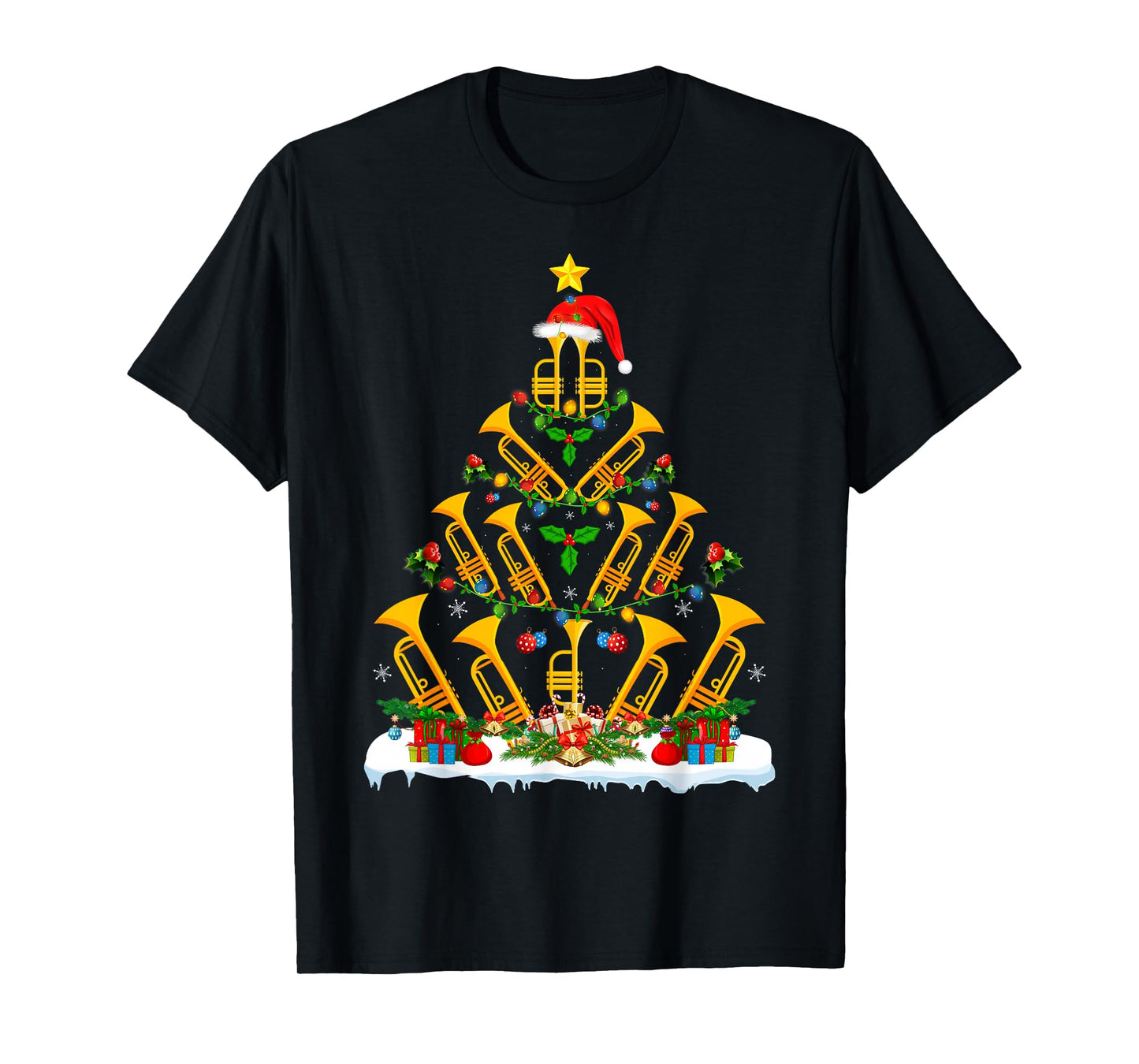 Trumpet Christmas Tree Lights Funny Music Lover Musical Xmas T-Shirt