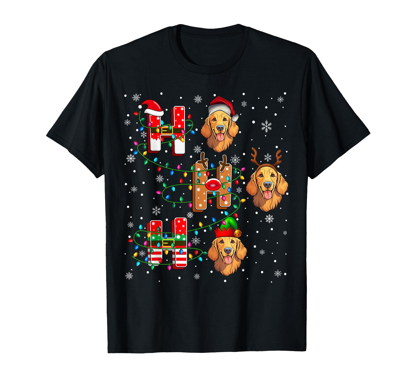 Ho Ho Ho Santa Reindeer Hat Elf Golden Retriever Dog Xmas T-Shirt