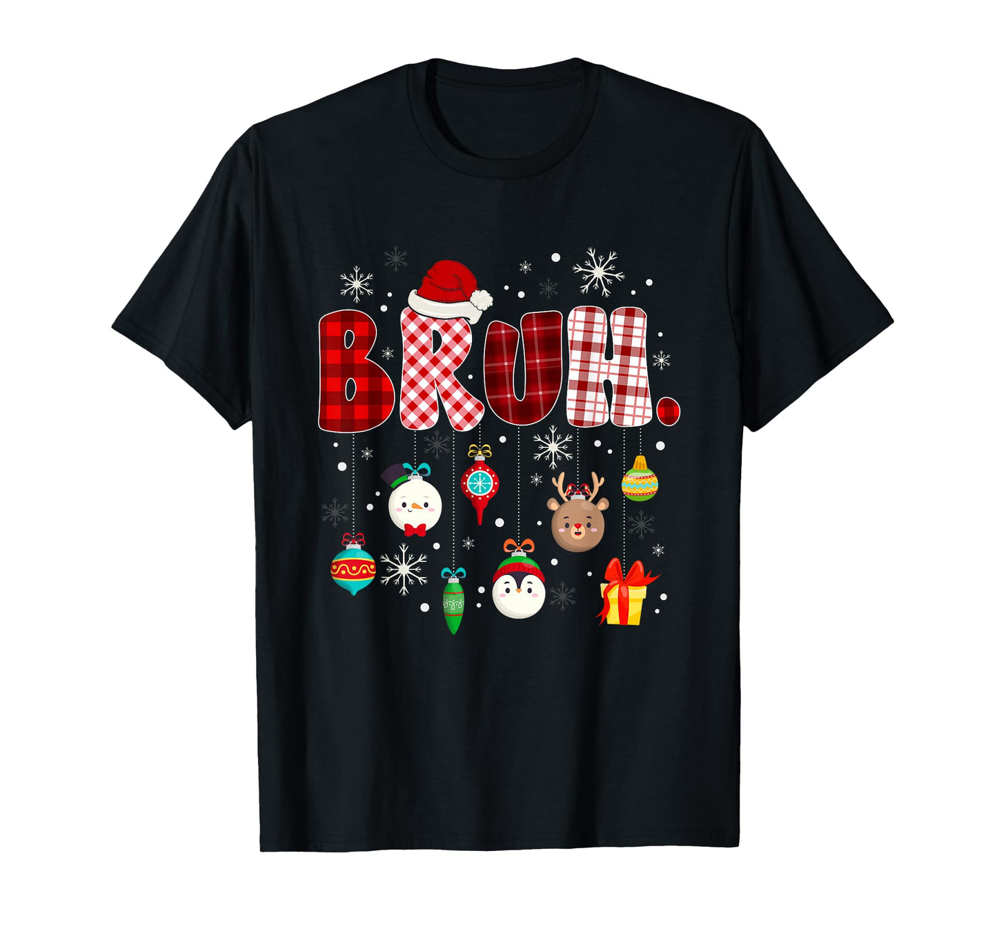 Funny Bruh Christmas Red Buffalo Plaid Xmas Holiday Pajamas T-Shirt
