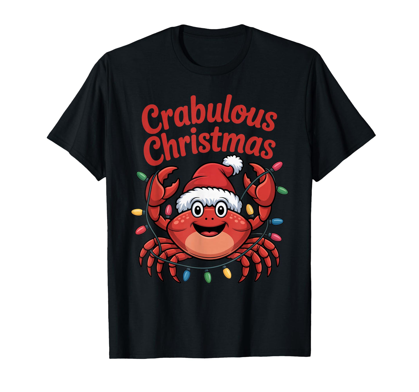 Cheerful Coastal Claus Crabulous Christmas Santa Hat Funny T-Shirt