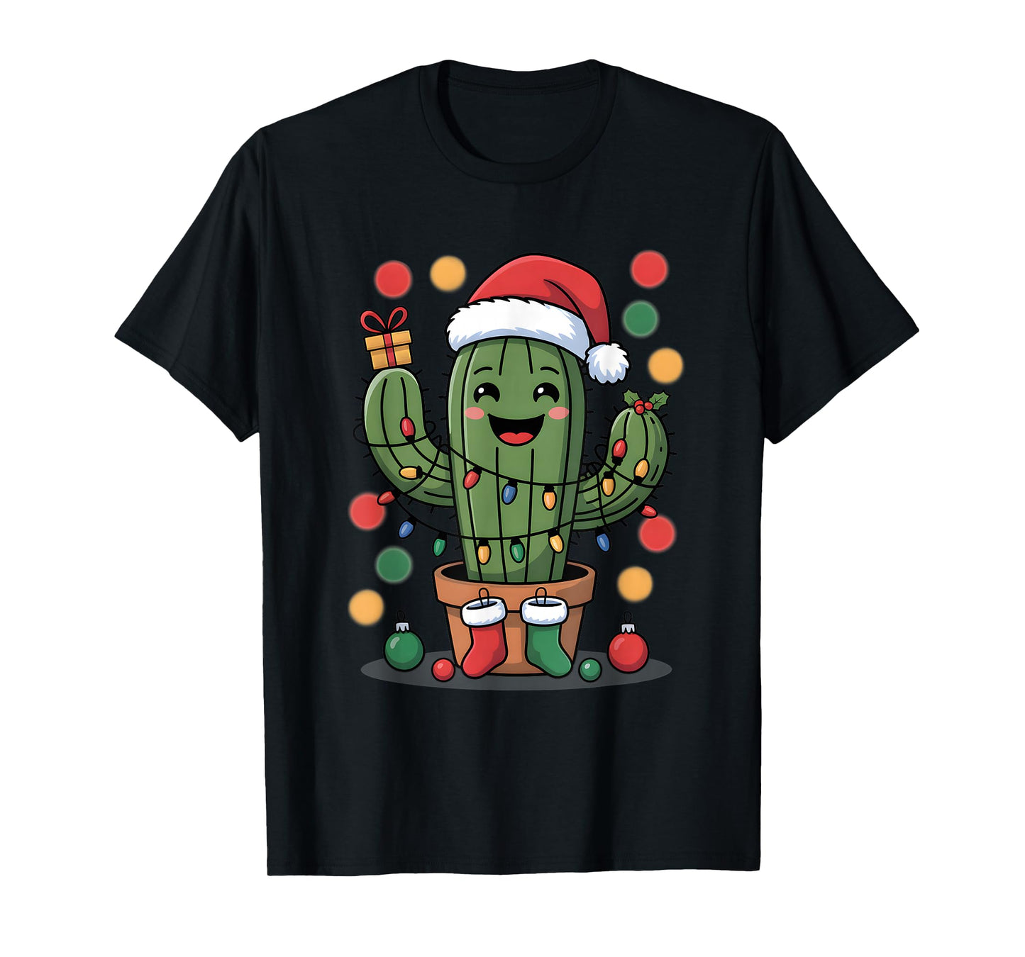 Funny Christmas Cactus Santa Holiday Lights T-Shirt