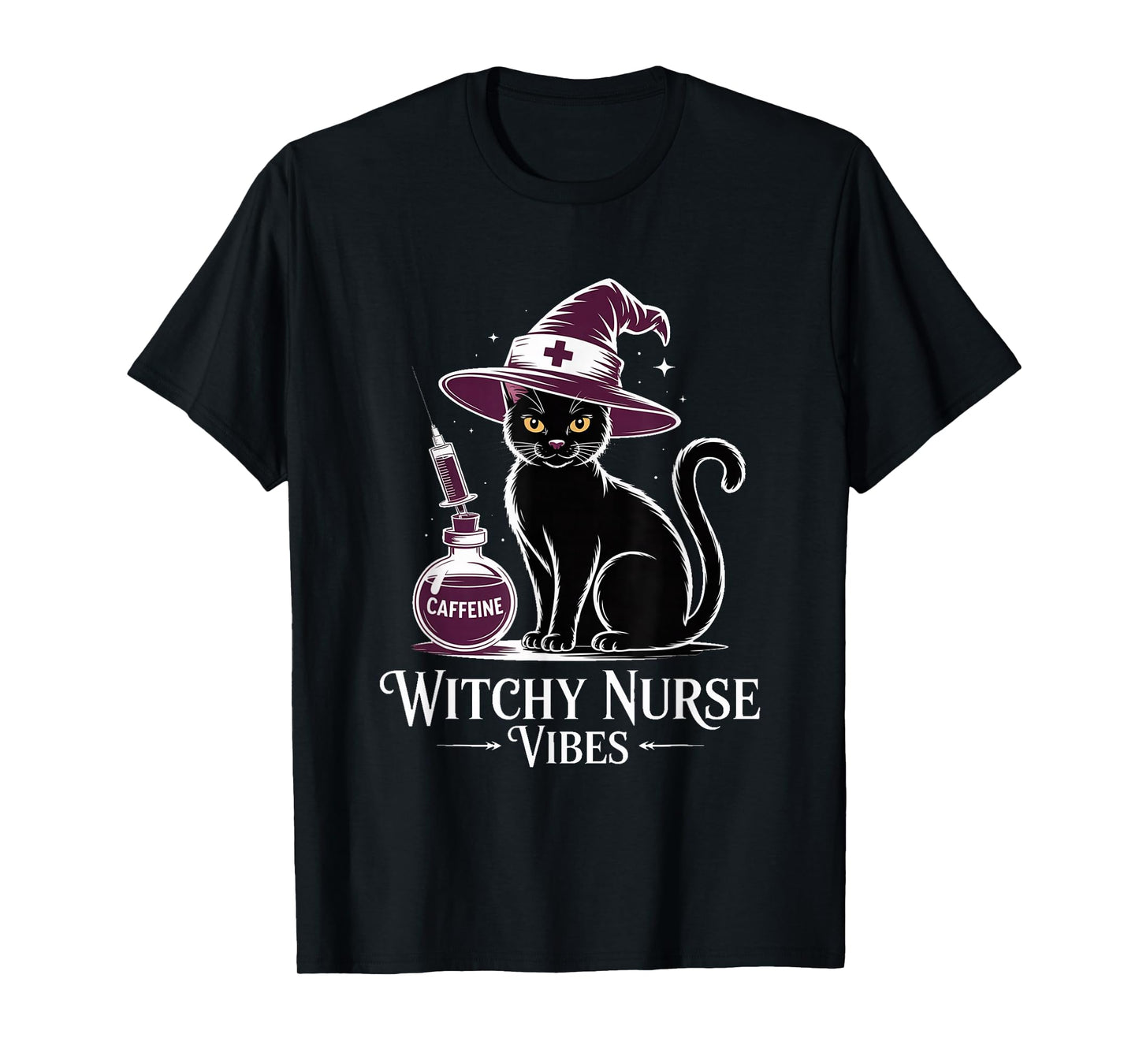 Witchy Nurse Vibes Black Cat Halloween | Magical Cat Mom T-Shirt