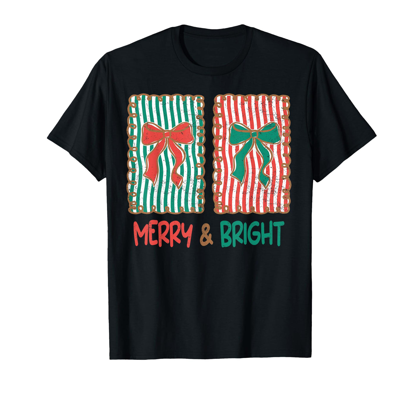 Merry & Bright Christmas Xmas Coquette Bow Pajamas Holiday T-Shirt