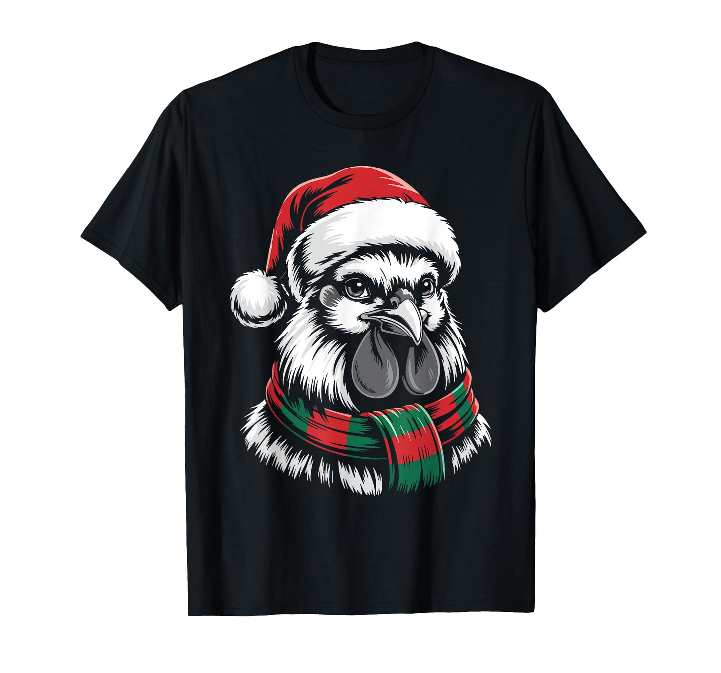 Rooster Xmas Santa Hat Scarf Christmas Costume T-Shirt