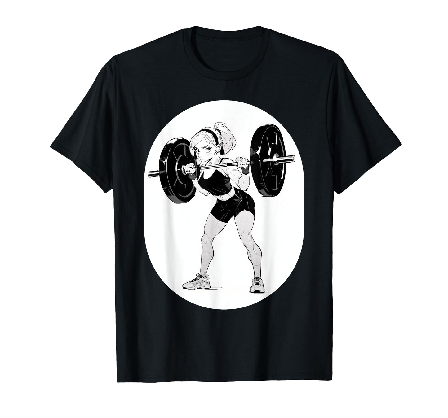 Anime & Manga Style Gym Girl holding Large Barbell T-Shirt