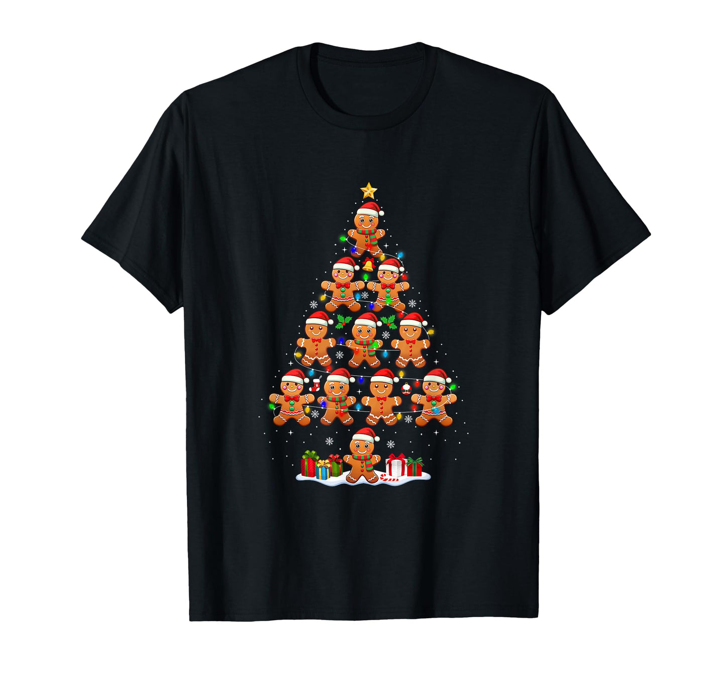 Gingerbread Christmas Tree Lights Boys Kids Xmas Pajamas T-Shirt