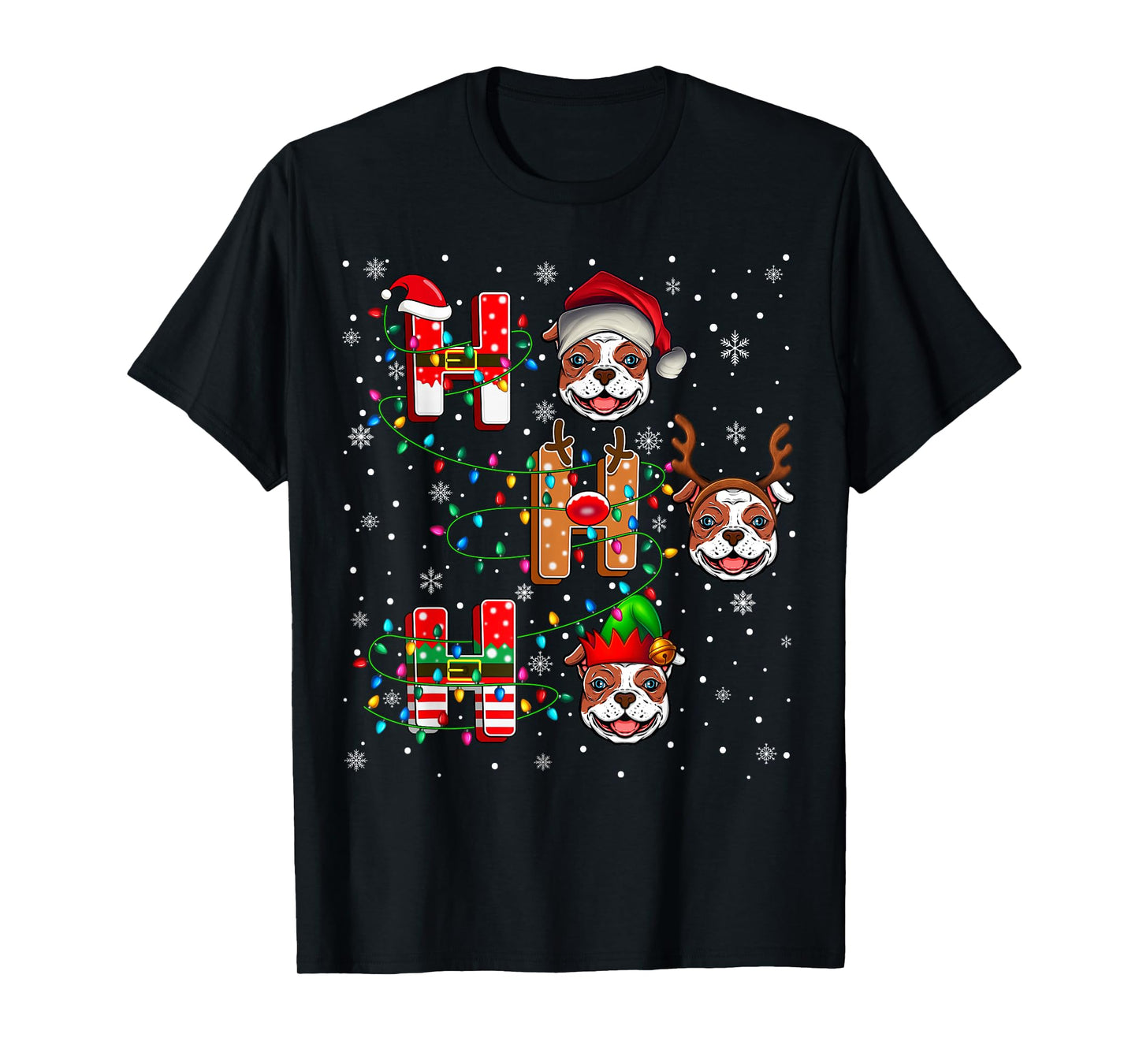 Ho Ho Ho Santa Hat Elf Matching American Bulldog Dog Xmas T-Shirt