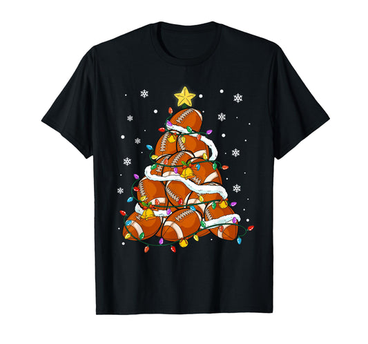 Football Christmas Tree Lights Santa Xmas Sport Men Boy Kids T-Shirt