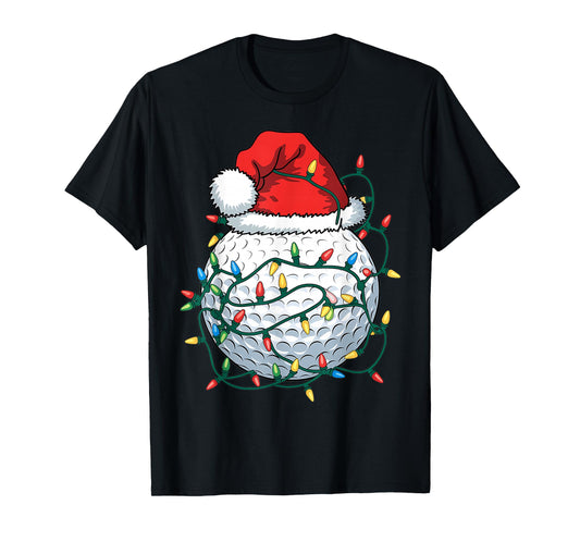 Golf Ball Santa Hat Men Womens Christmas Golfing Xmas Lights T-Shirt