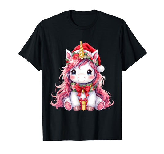 Cute Unicorn Magical Christmas Girls Kids Santa Xmas T-Shirt