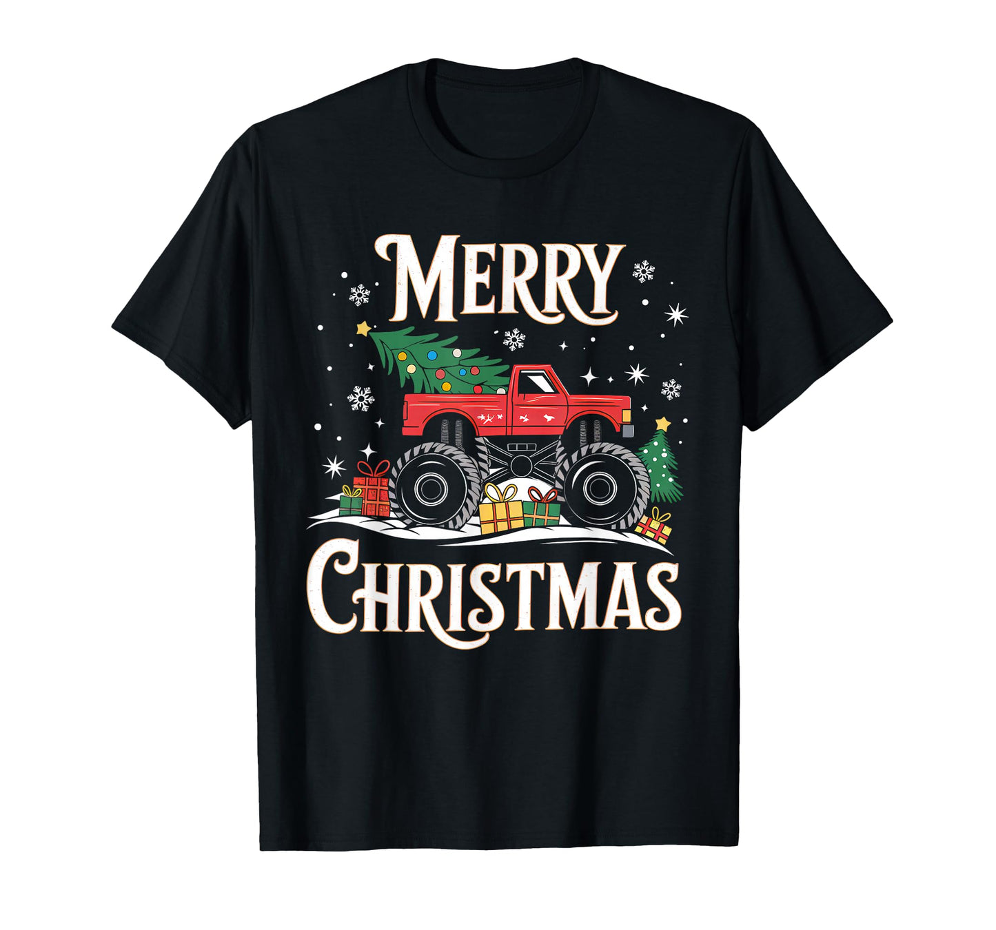 Merry Christmas Monster Truck Xmas Pajamas Boys Kids Toddler T-Shirt