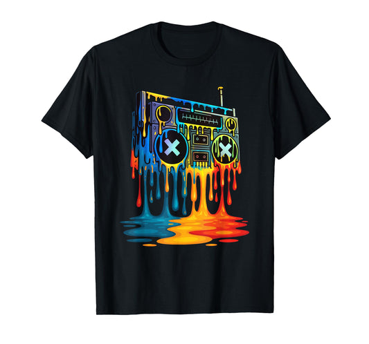 Dripping Paint Boombox - 80s 90s Old School Hip Hop T-Shirt