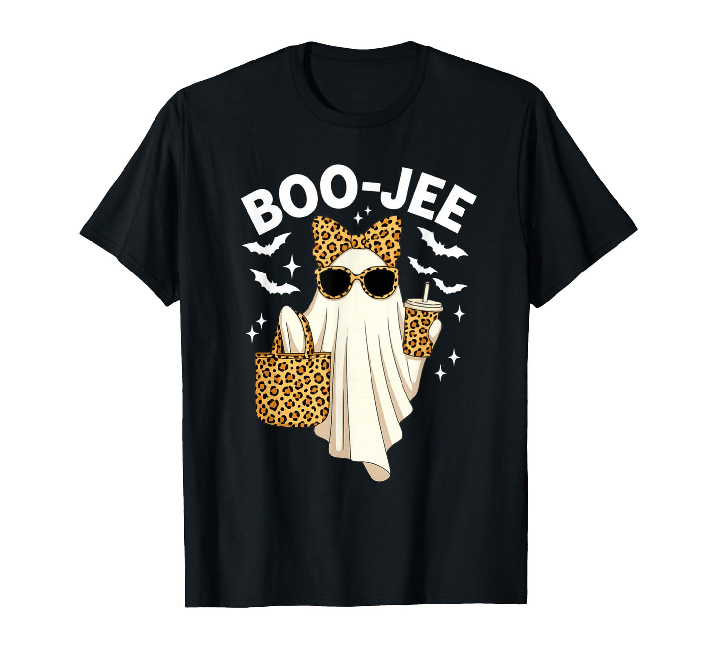 Halloween Boujee Ghost Coquette Leopard Ghost Coffee Boo-JEE T-Shirt