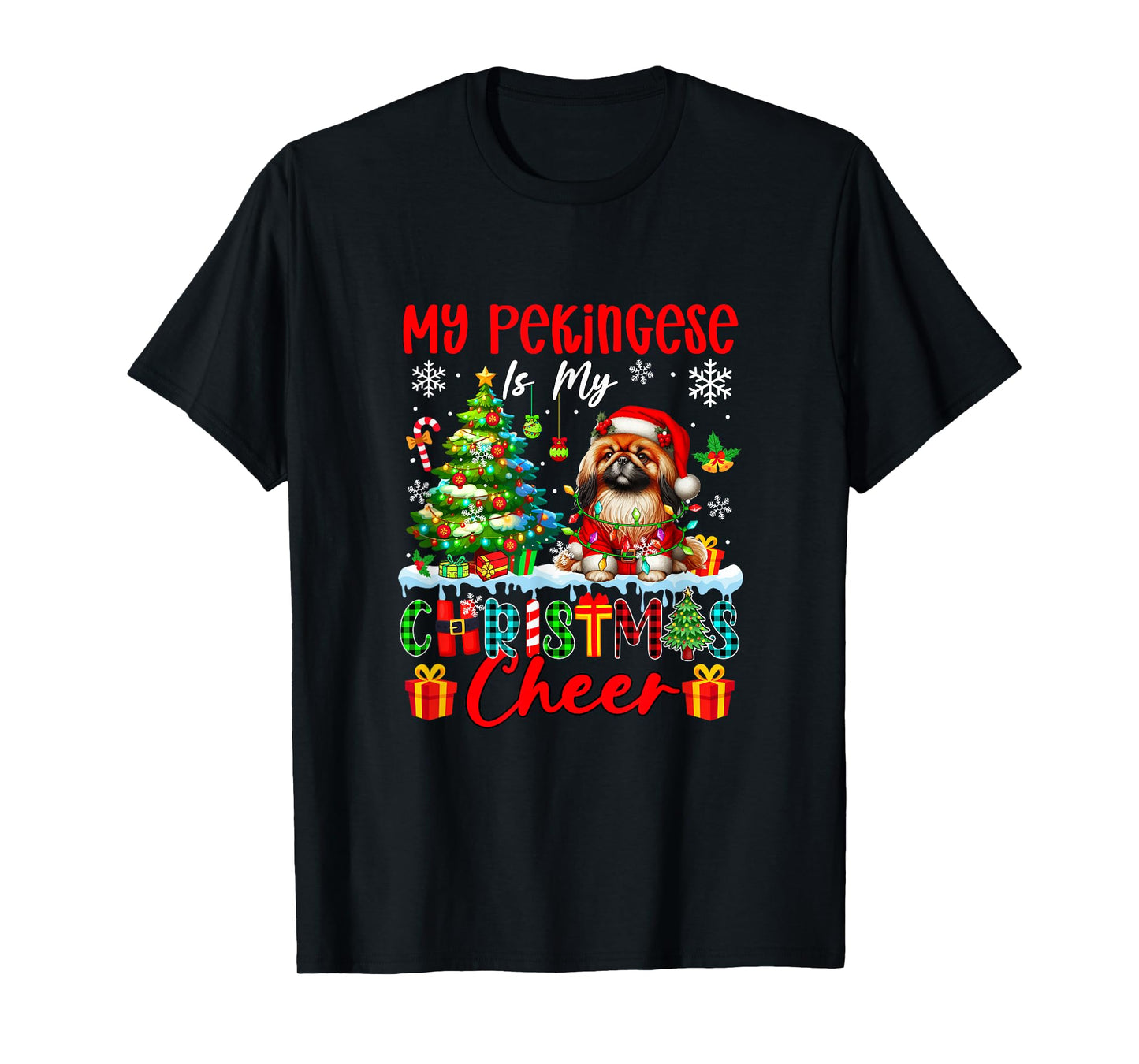 My Pekingese is My Xmas Cheer Funny Santa Dog Owner Kids T-Shirt