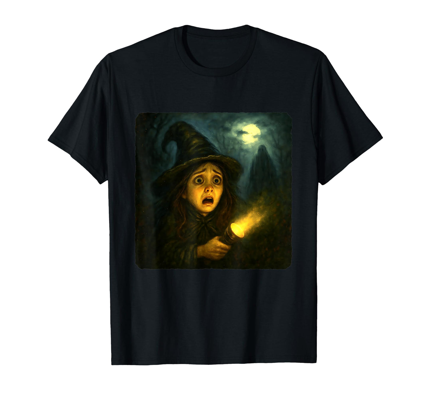 Witch Scary Horror Night Flashlight Halloween Ghost T-Shirt