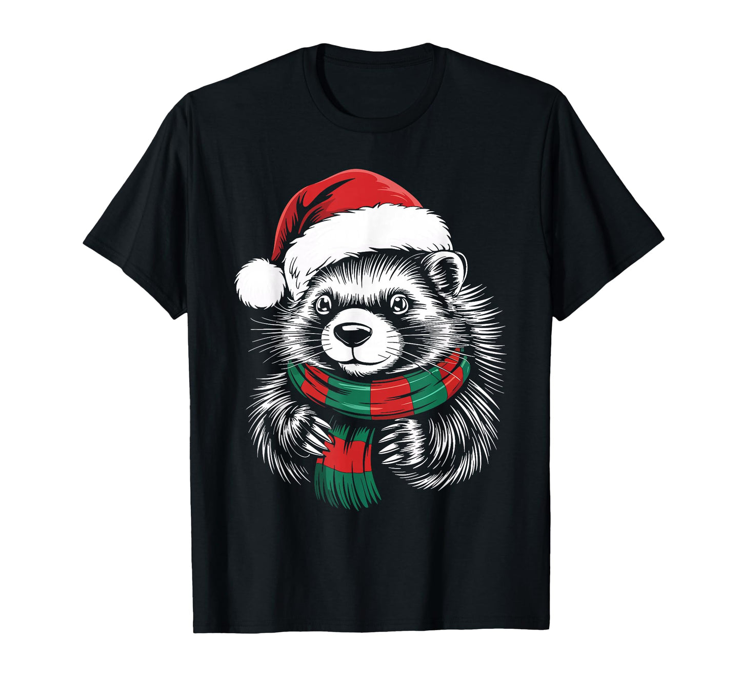 Porcupine Xmas Santa Hat Scarf Christmas Costume T-Shirt