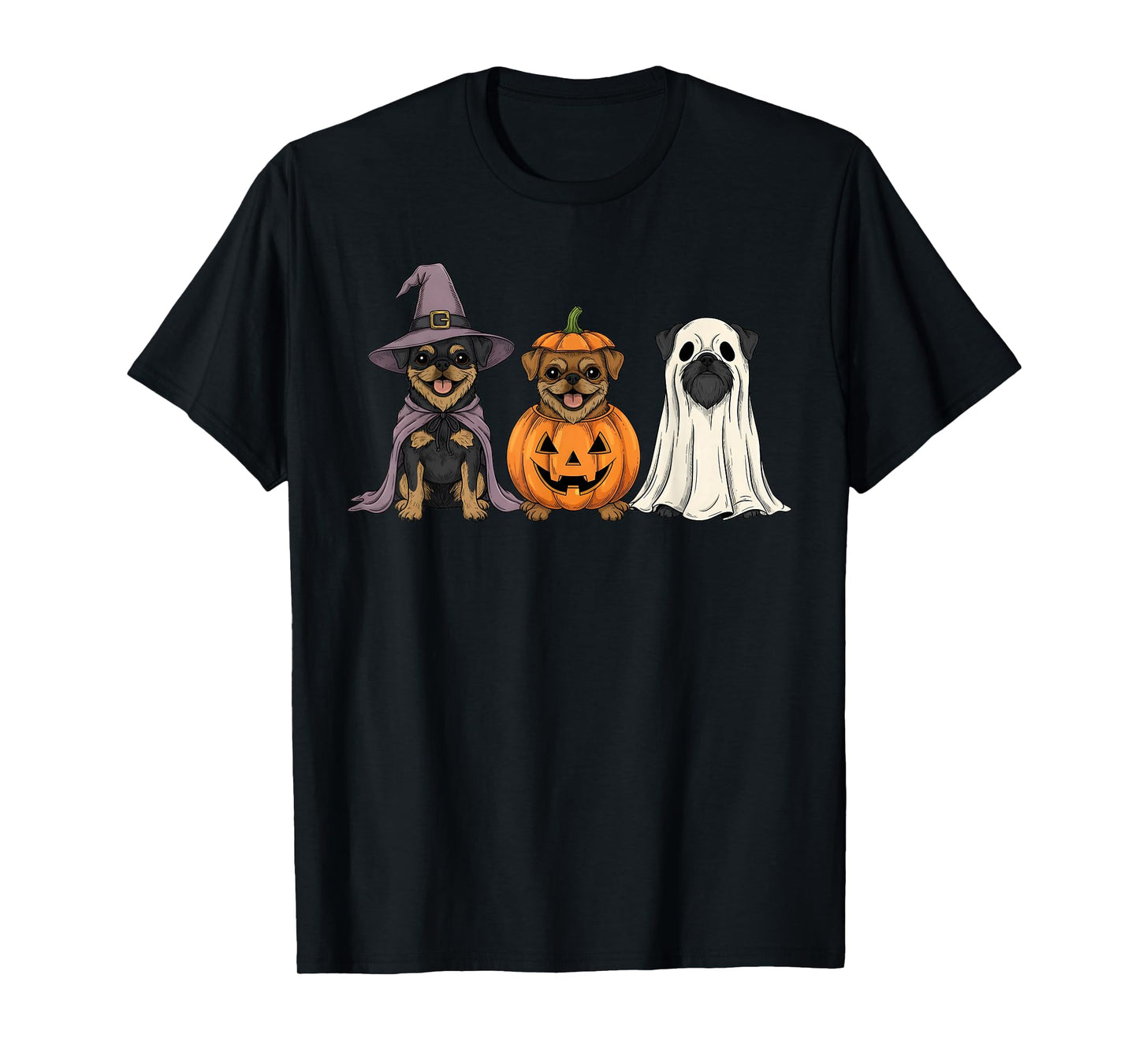 Spooky Ghost Brussels Griffon Pumpkin Halloween Dog Lover T-Shirt