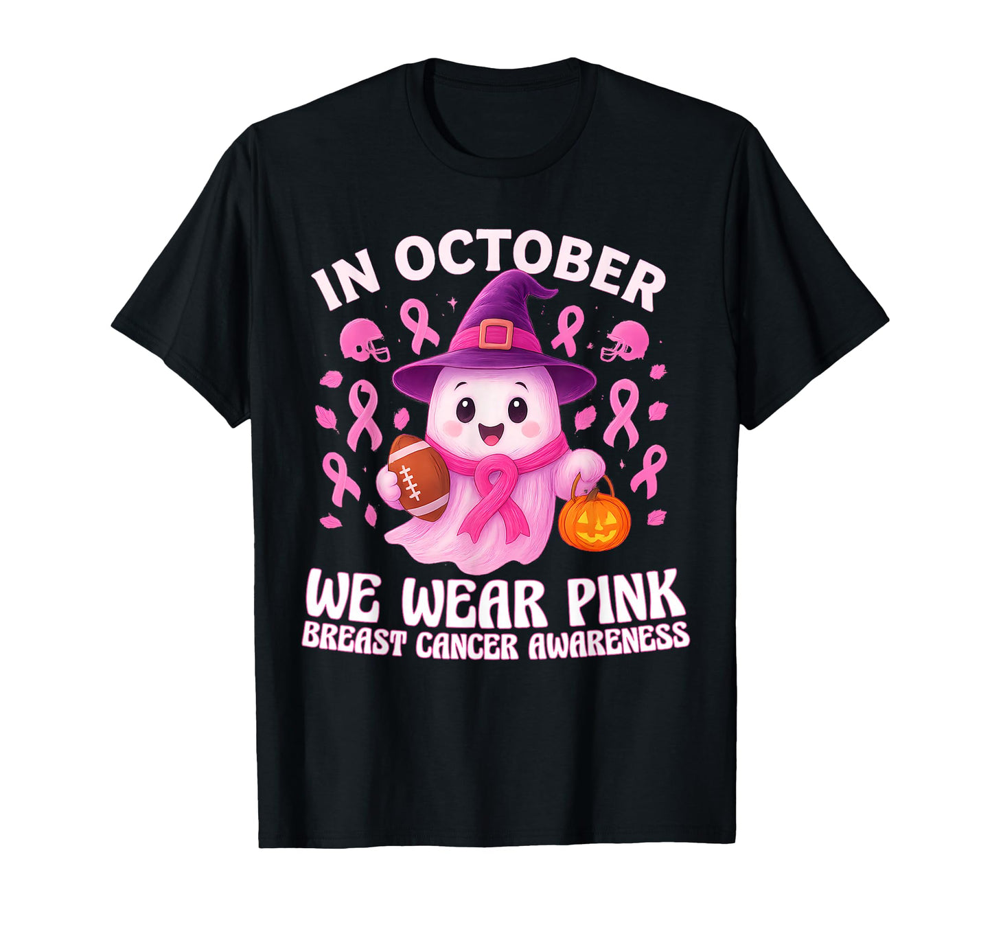 in October We Wear Pink Football Breast Cancer Awareness T-Shirt