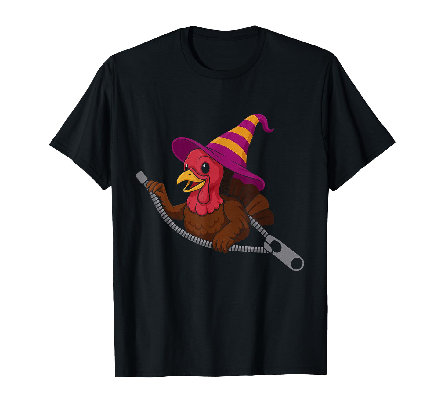 Turkey in a Witch Hat Emerging from a Zipper for Halloween T-Shirt