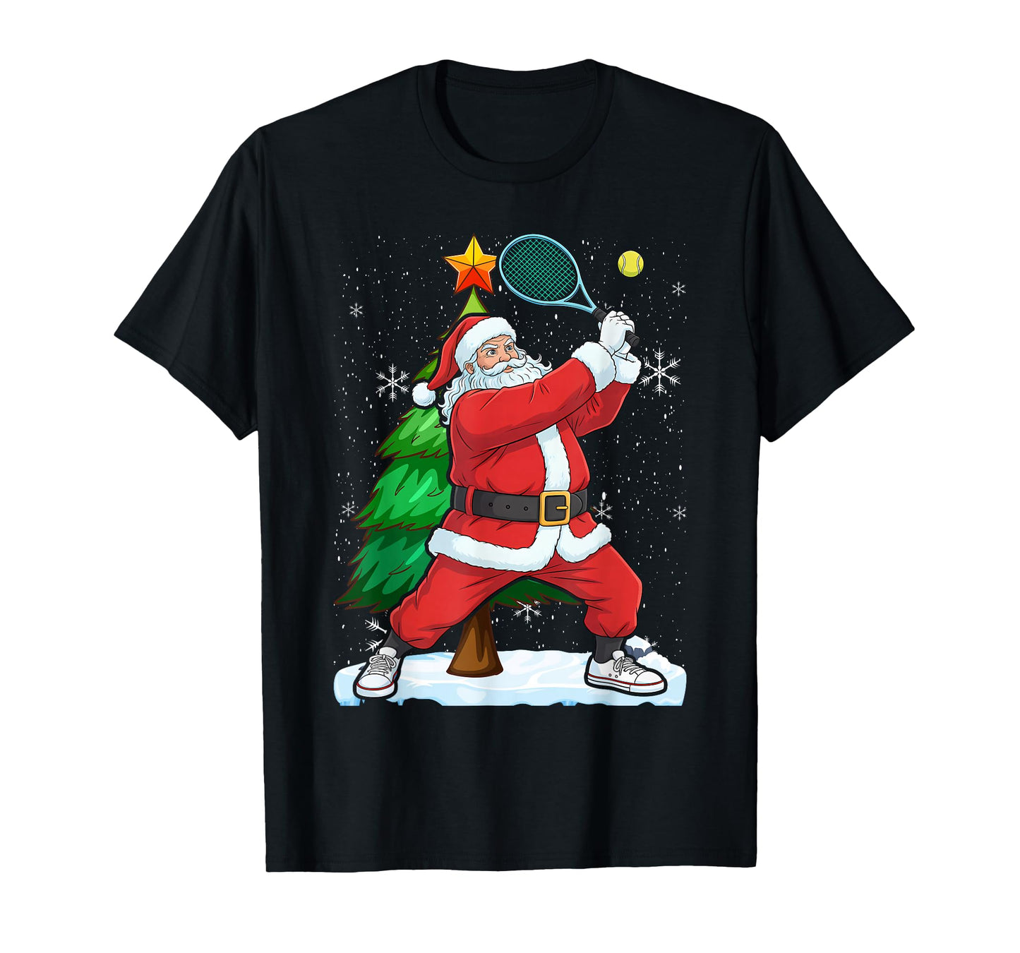 Christmas Santa Claus Game Tennis Racket T-Shirt