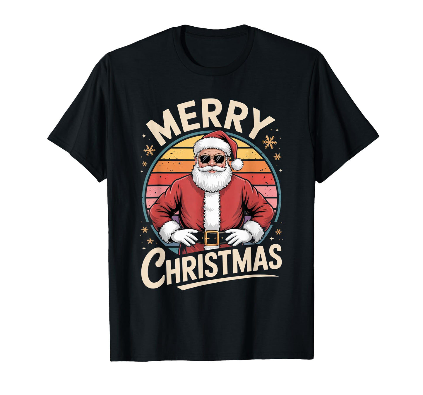 Merry Christmas Cool Santa Retro Sunset Vibe T-Shirt