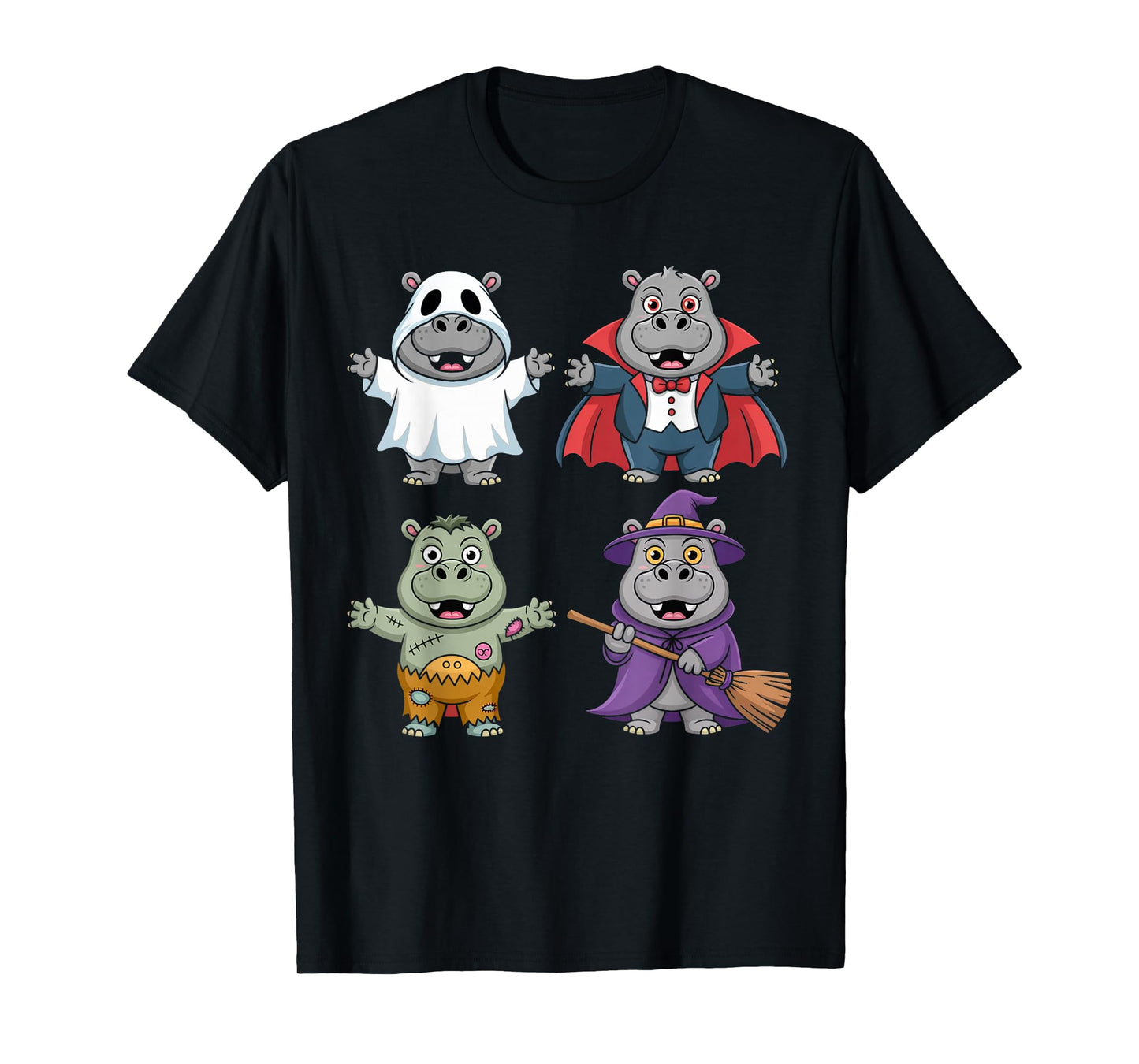 Funny Hippo Ghost Witch Zombie Halloween Costume Boys Girls T-Shirt