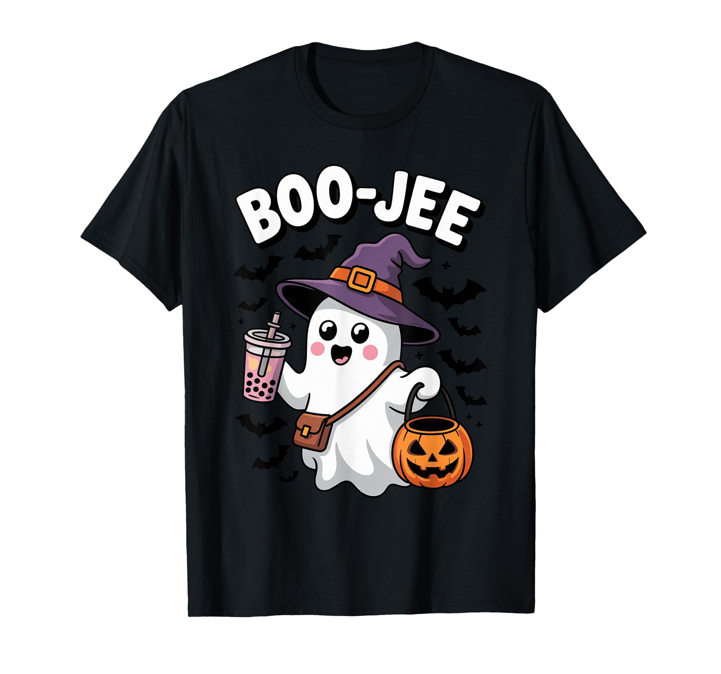 Cute Boo-JEE Ghost Witch Hat Bubble Tea Halloween Costume T-Shirt