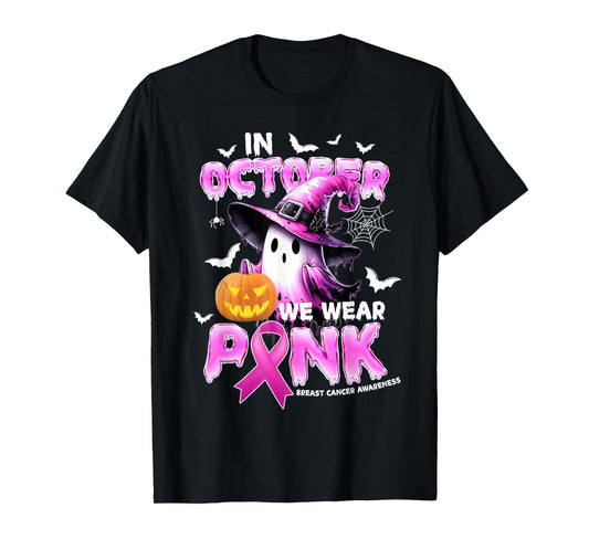 in October We Wear Pink Shirt Ghost Breast Cancer Awareness T-Shirt