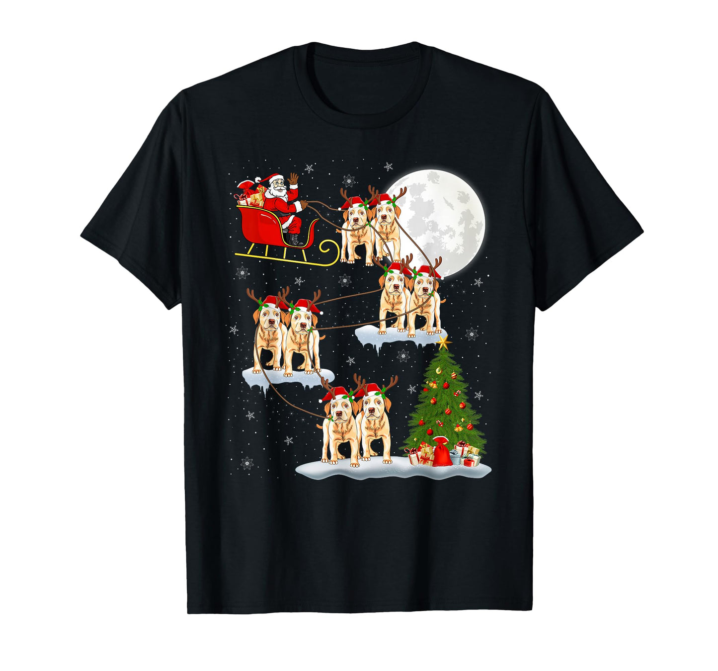 Labrador Retriever Dog Santa Sleigh Flying Funny Christmas T-Shirt