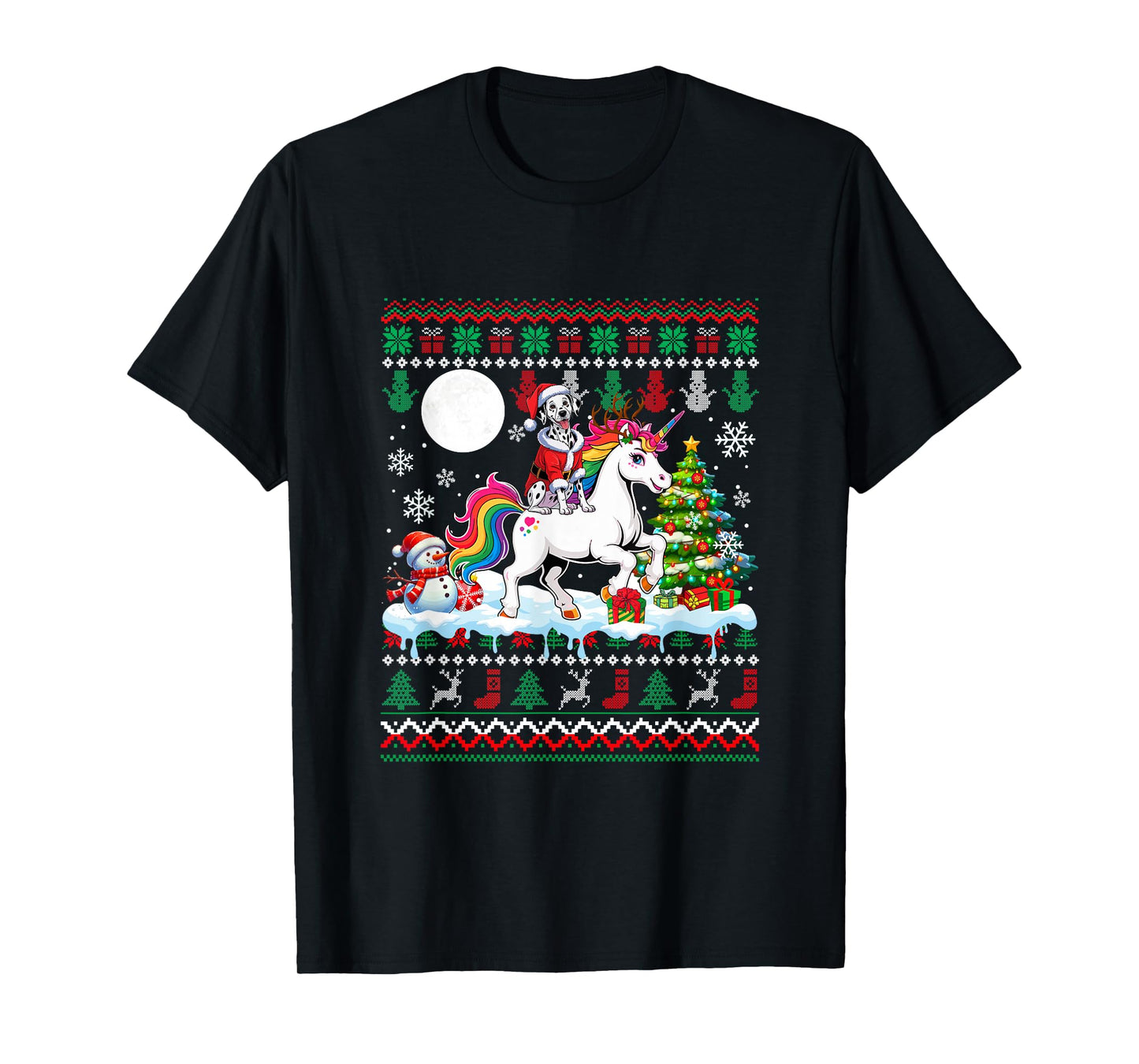Santa Dalmatian Riding Unicorn Sweater Christmas Owner Kids T-Shirt