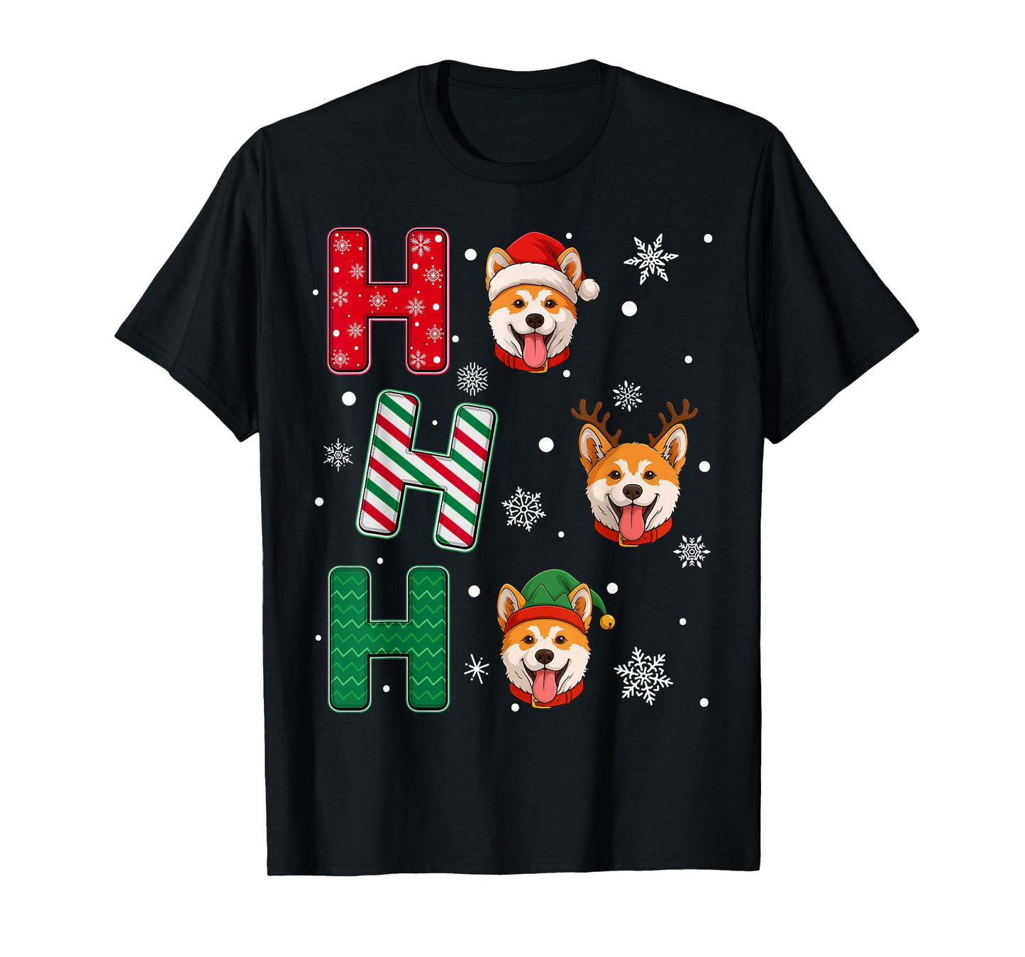 Ho Ho Ho Akita Inu Dog Matching Christmas Santa Elf Xmas T-Shirt