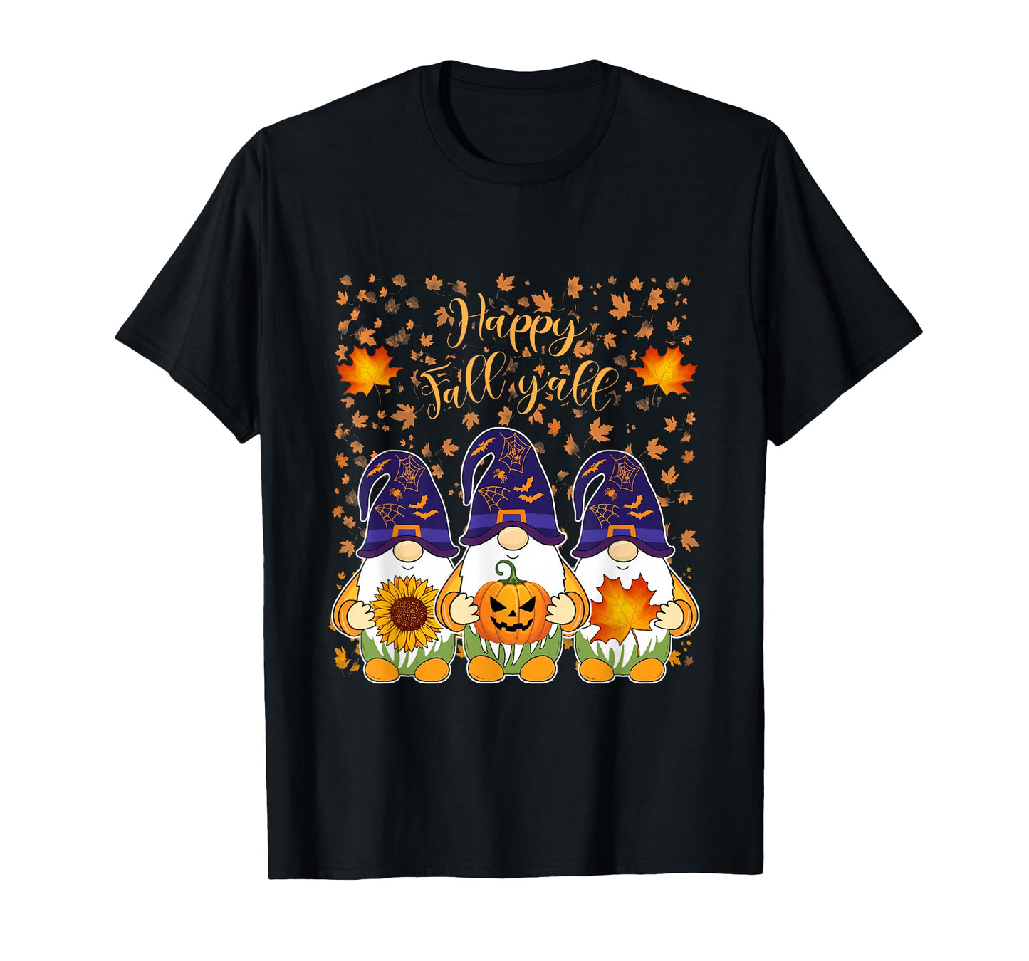Autumn Fall Leaves Halloween Witch Gnomes Happy Fall Y'all T-Shirt