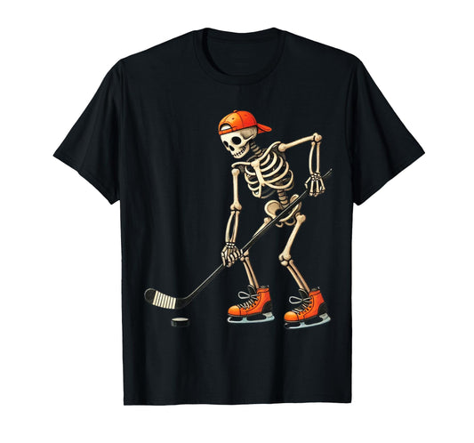 Skeleton Ice Hockey Halloween Costume Men Boys Kids Tee T-Shirt