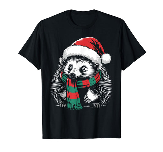 Echidna Xmas Santa Hat Scarf Christmas Costume T-Shirt
