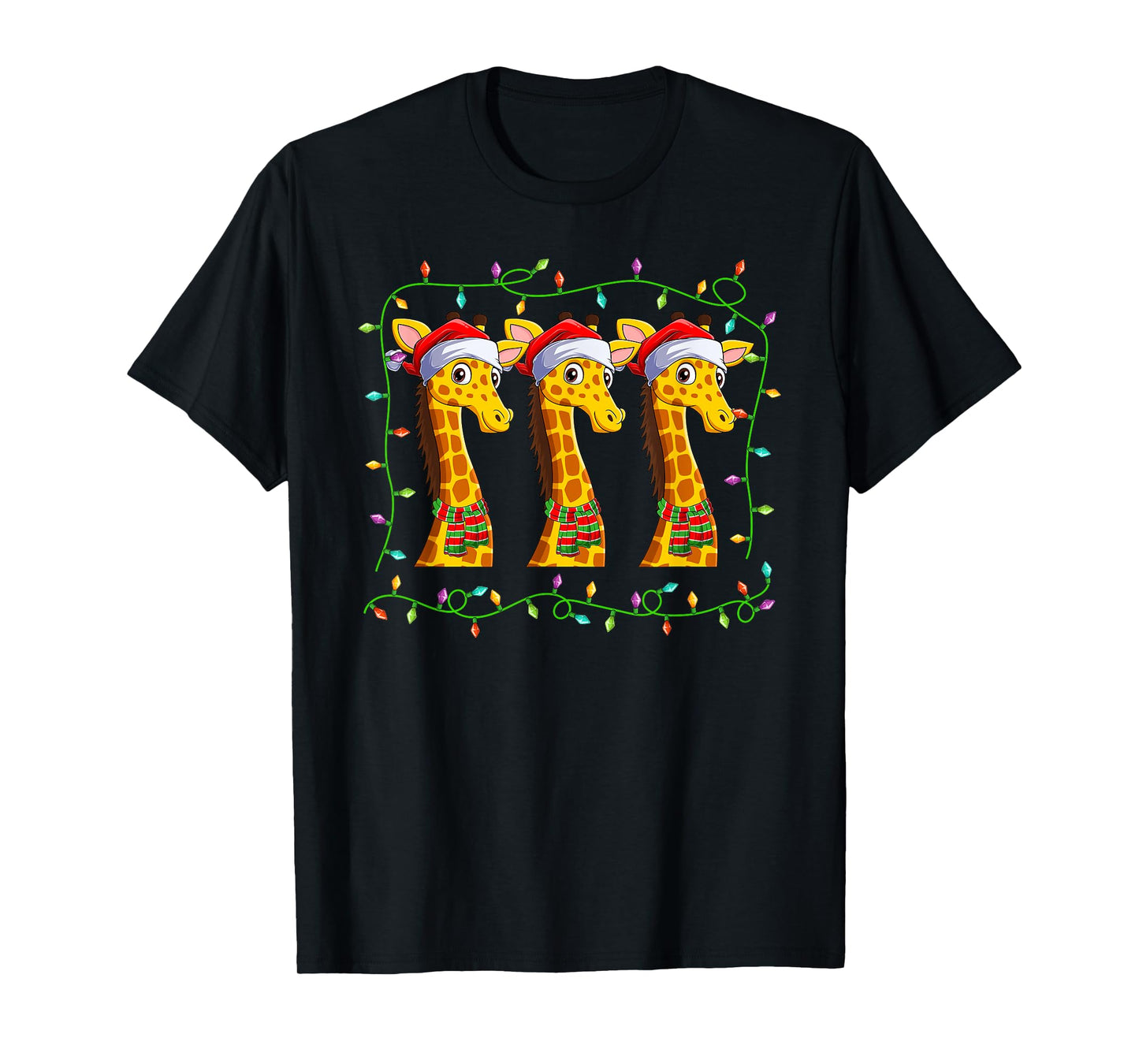 Giraffes Christmas Lights Santa Hat Funny Giraffe Xmas T-Shirt