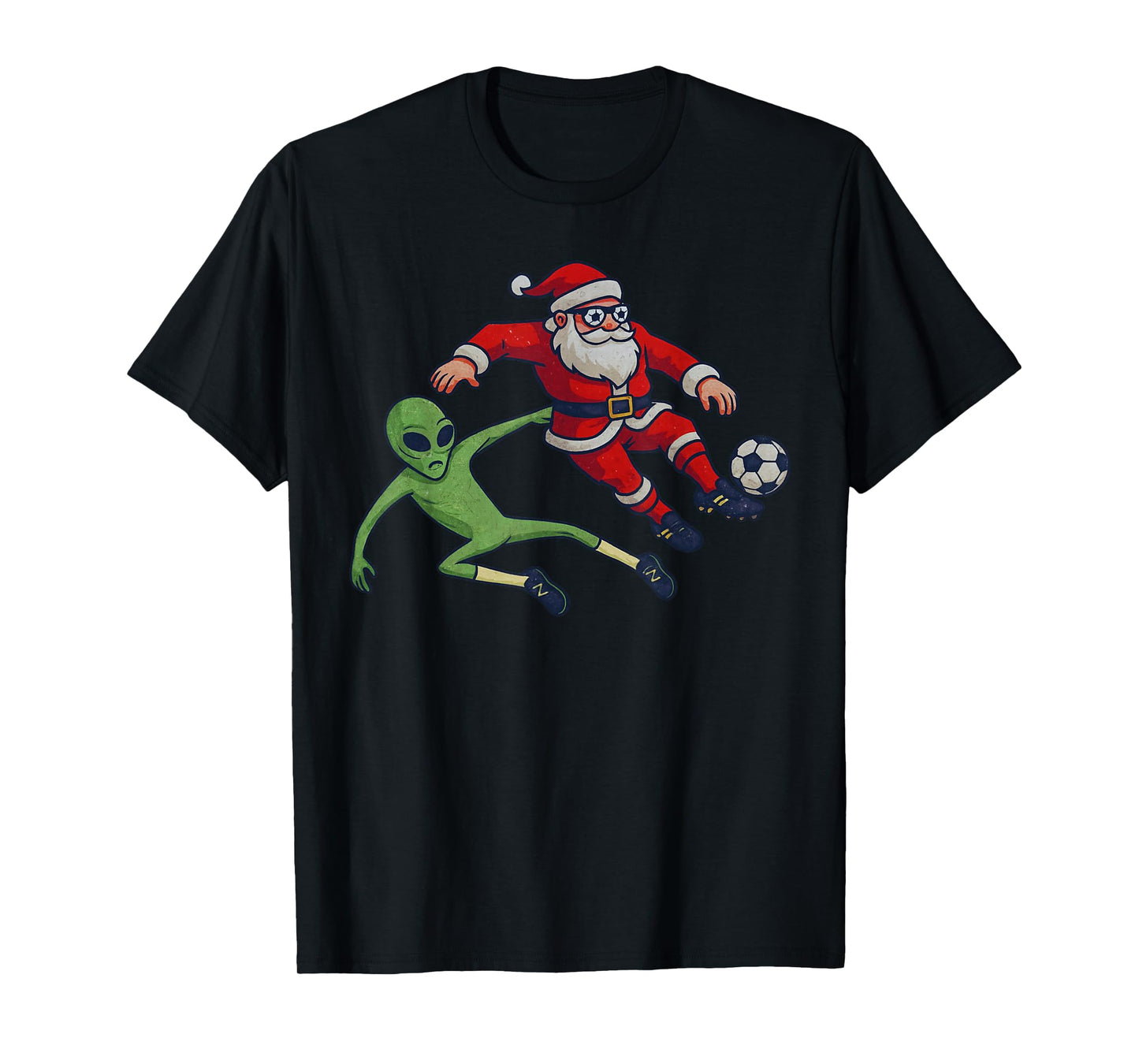 Santa Alien Playing Soccer Christmas Funny Xmas Holiday T-Shirt
