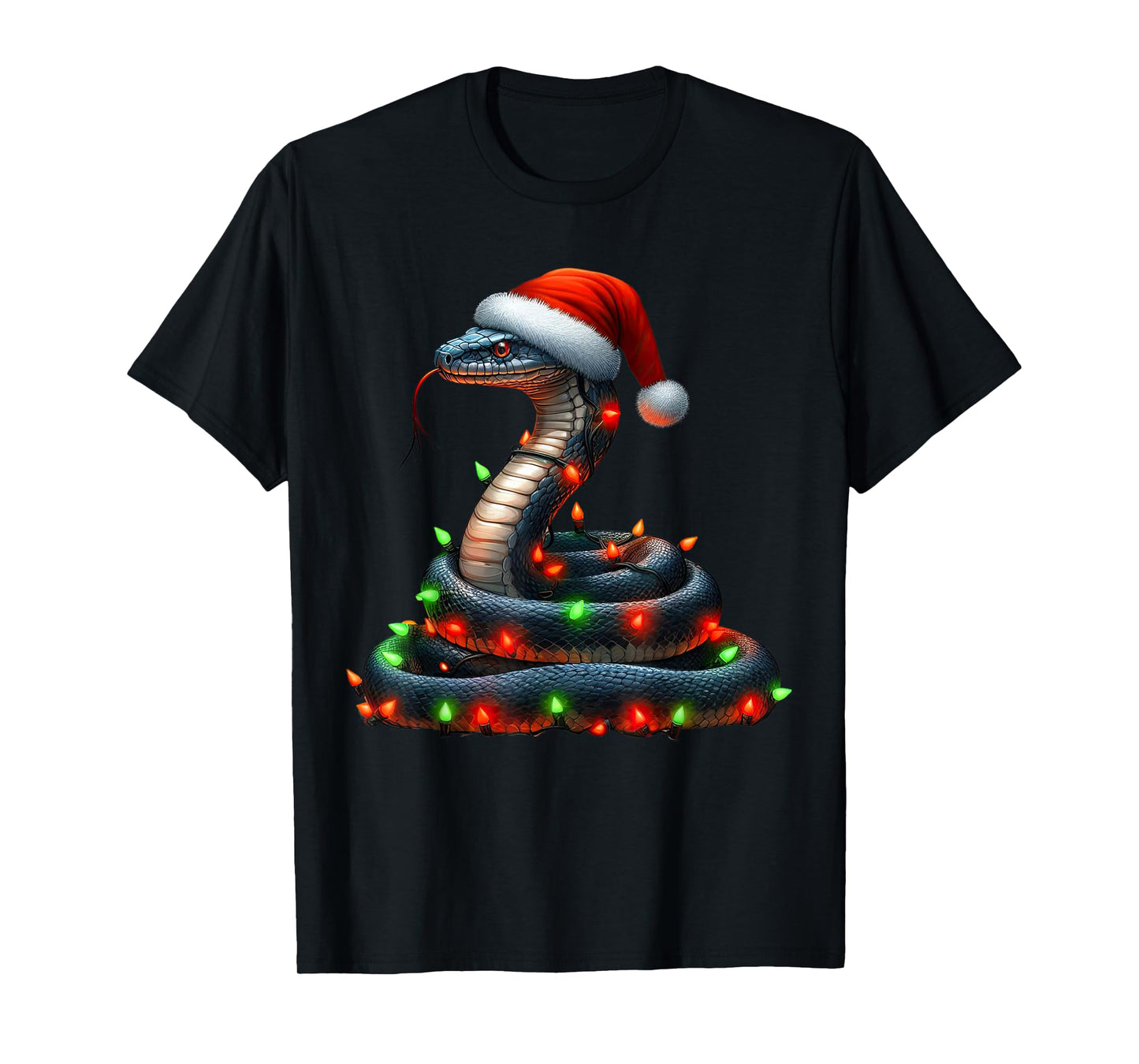 Snake Christmas Lights Funny Santa Hat Merry Xmas T-Shirt