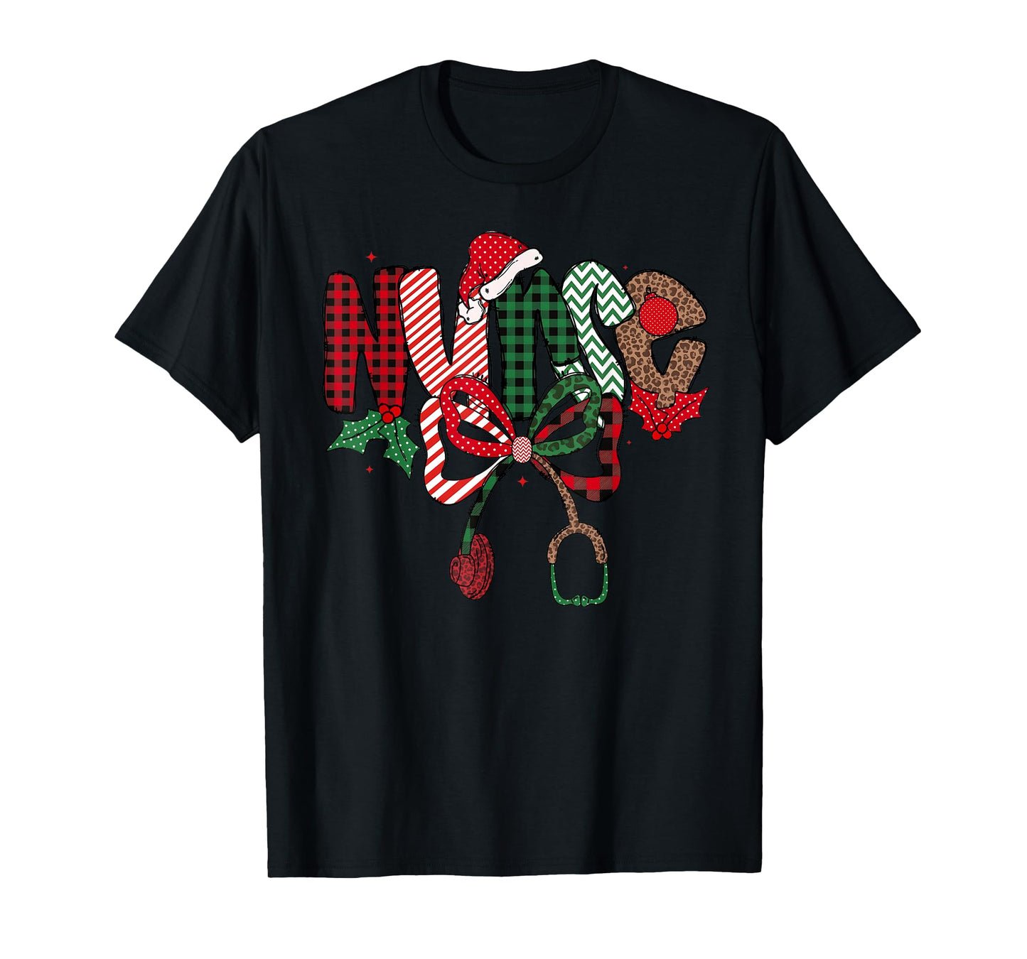 Christmas Nurse Stethoscope Coquette Bow Pajamas Holiday T-Shirt