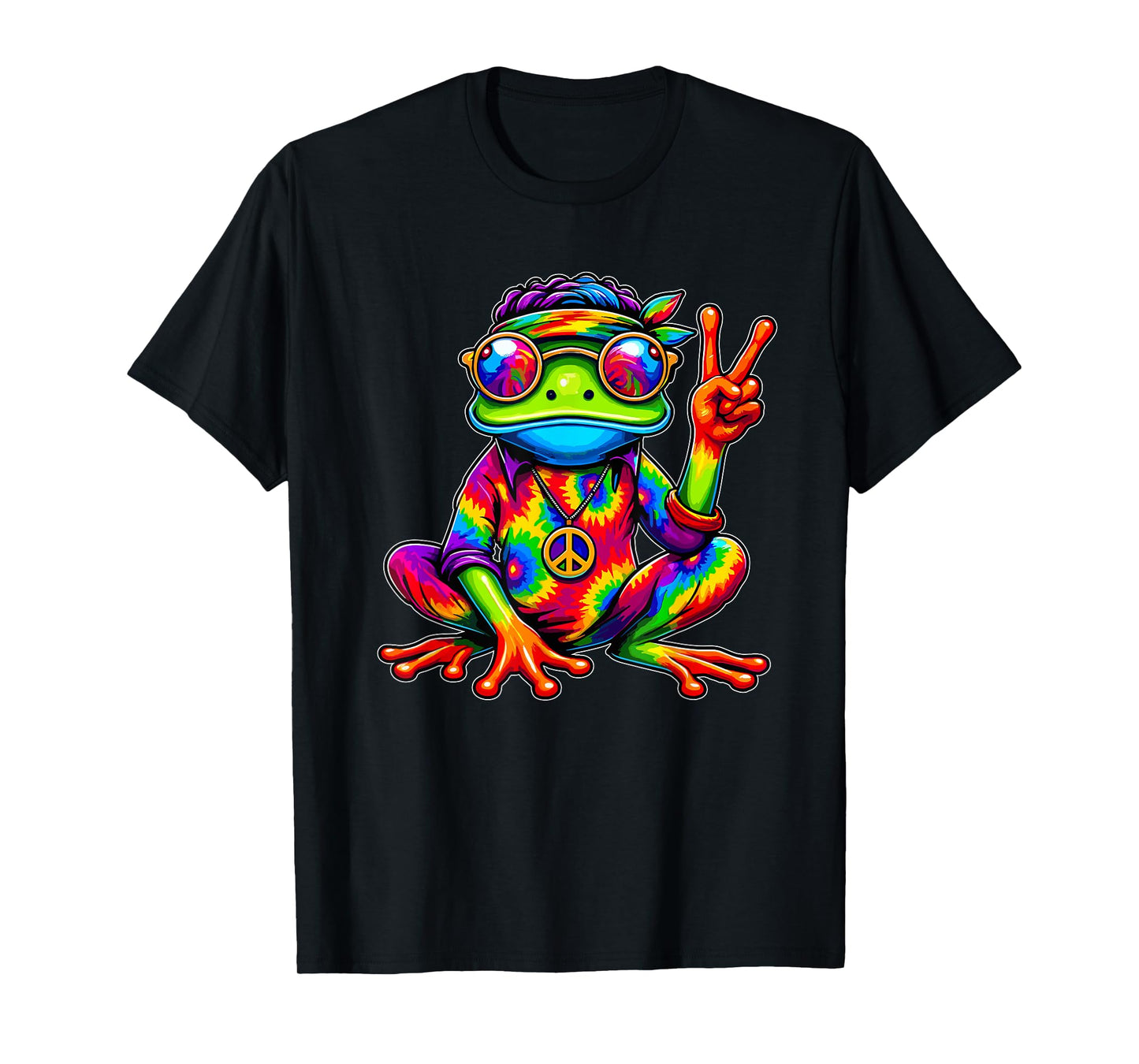 Hippie Tie-Dye Frog, 70s Party & 60s Costume, Peace Sign T-Shirt
