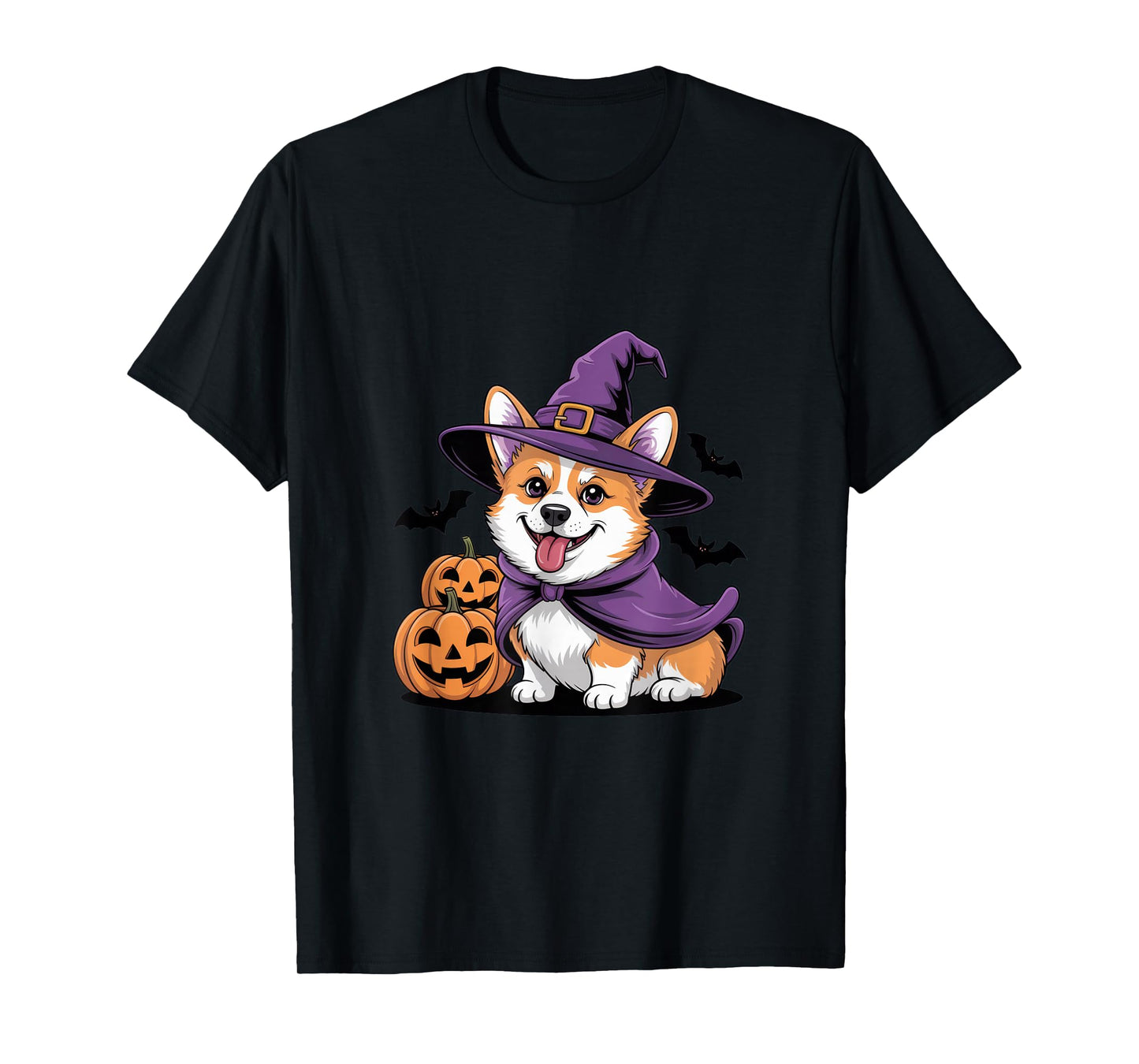 Adorable Corgi in Witch Hat for Dog Lovers Halloween Fun T-Shirt