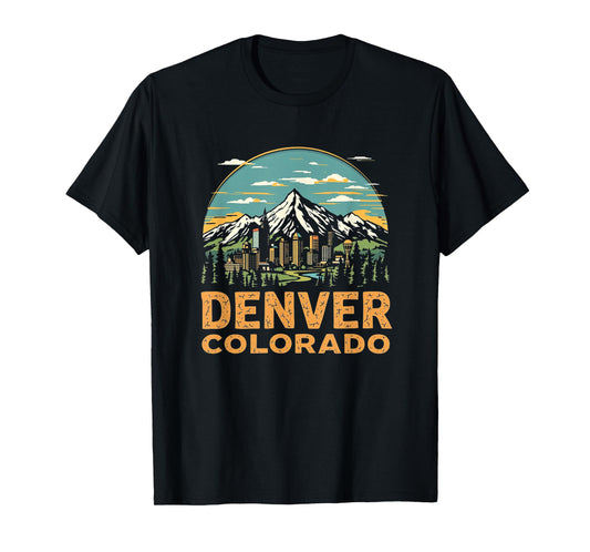 Vintage Denver Colorado Sunset Skyline Cityscape Retro T-Shirt