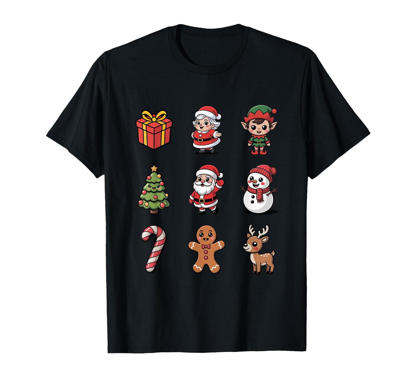 Cute Santa Claus Reindeer Tree Candy Cane T-Shirt