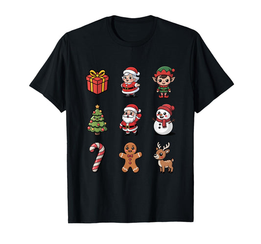 Cute Santa Claus Reindeer Tree Candy Cane T-Shirt