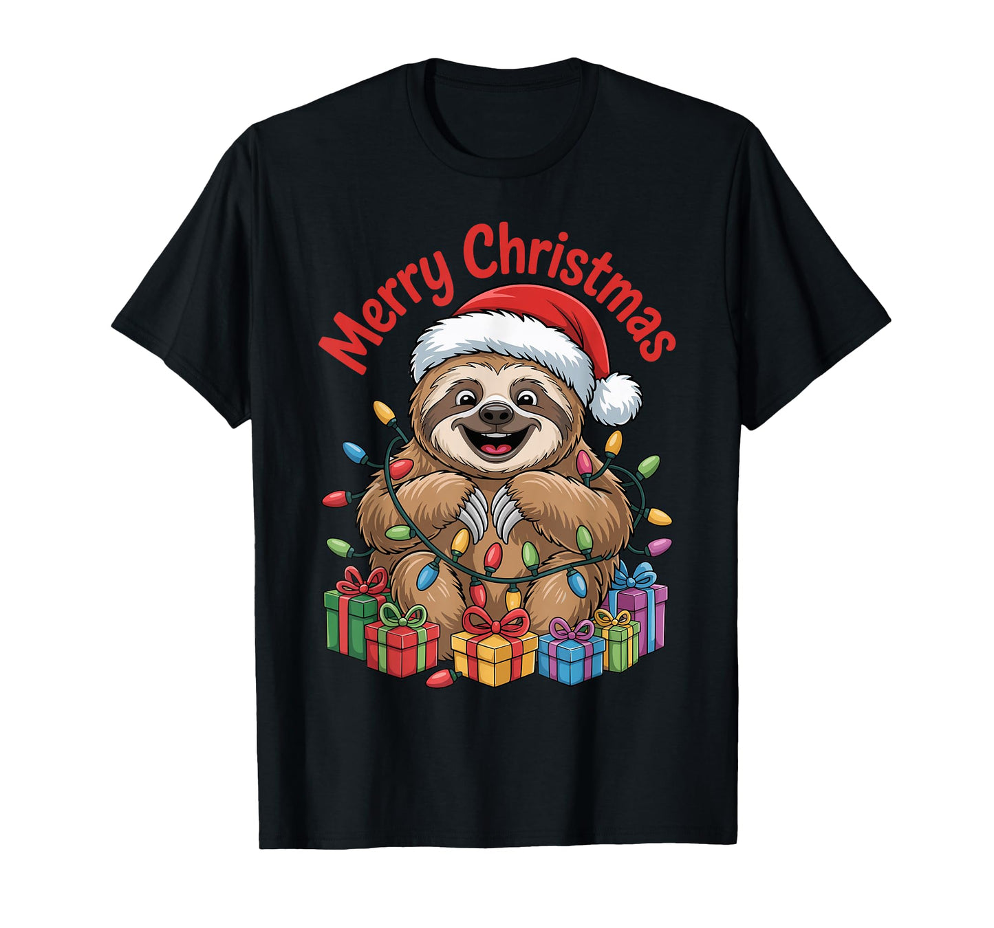 Sloth Santa Hat Christmas Design Funny Animal Lovers Holiday T-Shirt