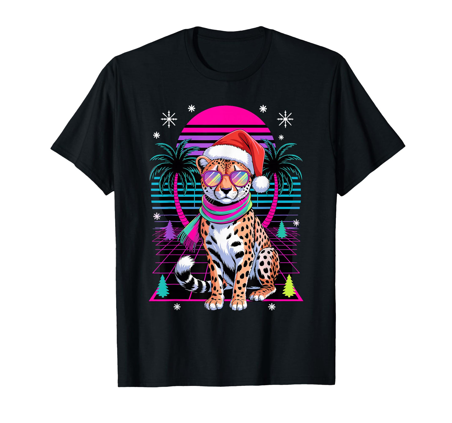 Christmas Synthwave Cheetah Sunglasses Cheetahs T-Shirt
