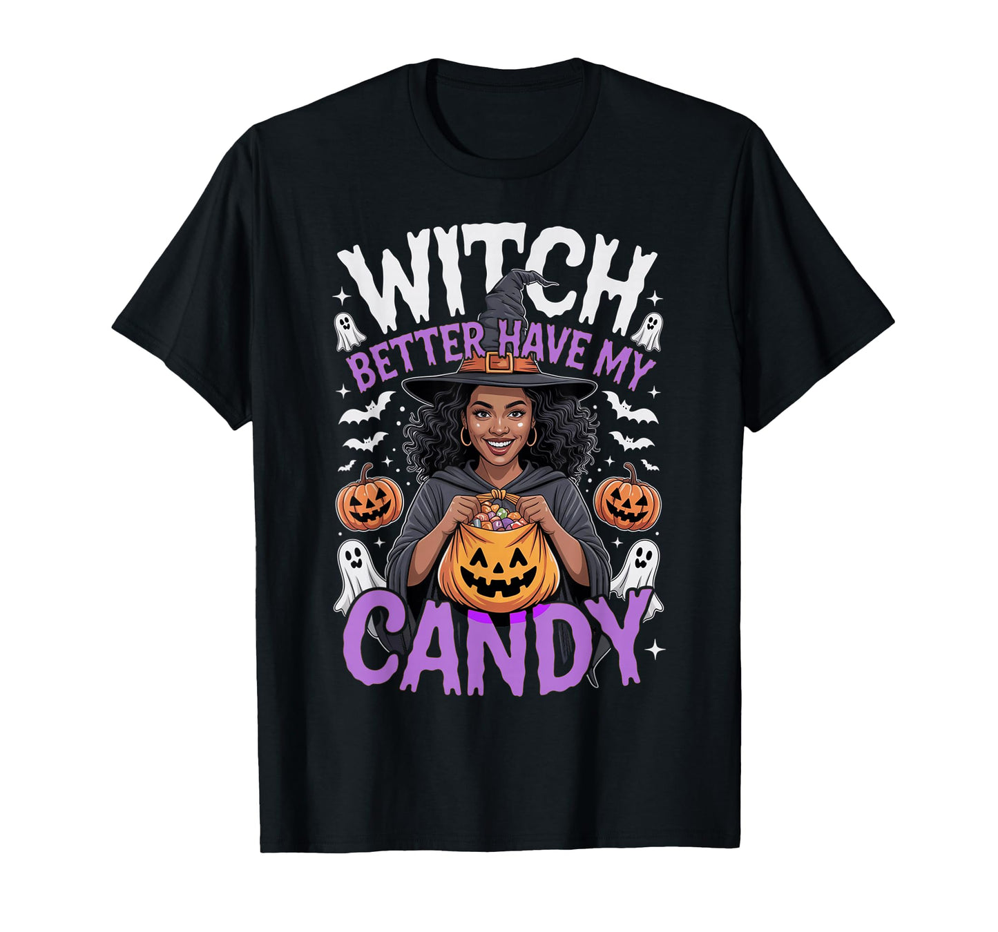 Pretty Black Witch Halloween Candy Black Mom Mama Mum Women T-Shirt